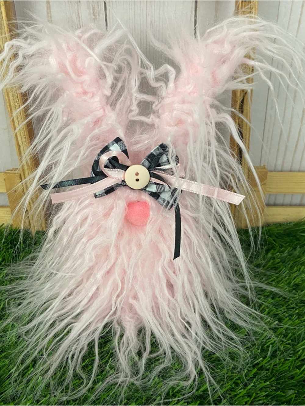 Pink Bunny Frazzled Mongolian Faux Fur Bow Easter Spring Home Decor